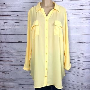 NWT CJ Banks yellow button down tunic/blouse